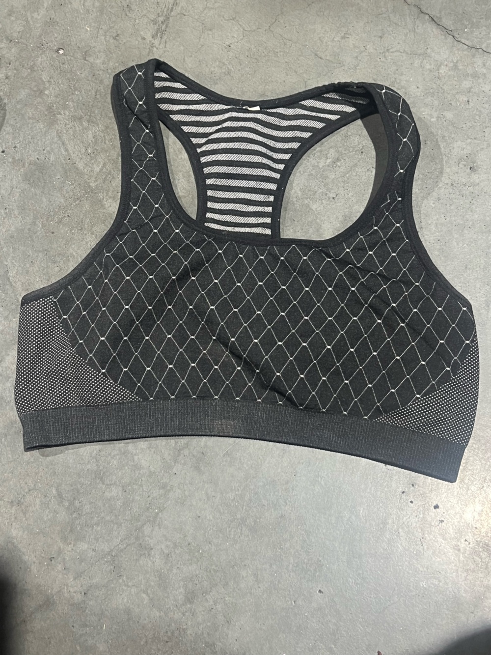 Fabletics Black Diamond-Pattern Seamless Sports Bra